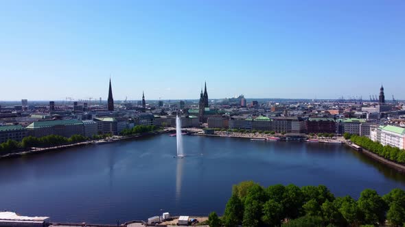 Aerial View Over the City Center of Hamburg with Alster River alt