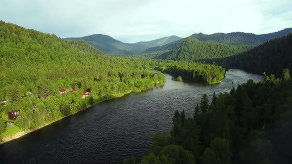 Aerial view Siberian River and Forest Video