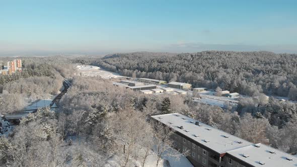 Winter Aerial View of Industrial Area in Bergsjon Suburbs Gothenburg