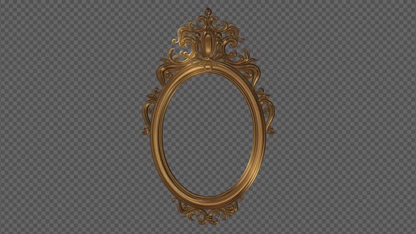 Gold Ornate Antique Oval Picture Frame On Transparent Background 4 K Loop.Mov