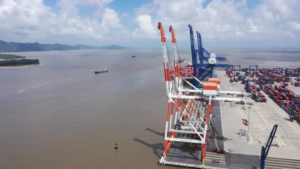 4k stock: Aerial view, top view cargo ship port in the export, import business