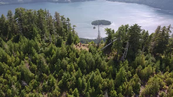 Aerial Drone Looking Down of a Summit Second Growth Forest - Thunder Mountain, Vancouver Island, BC, alt