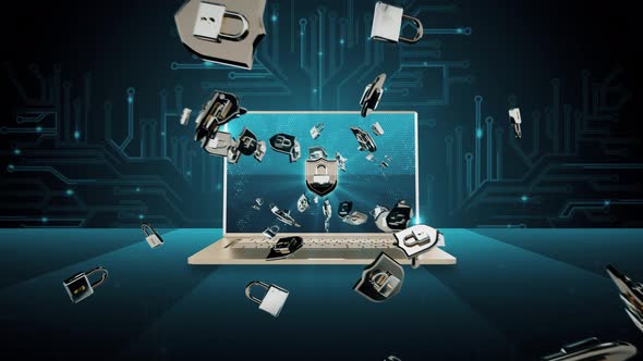 01 - 12 CYBERSECURITY Digital Background with Lap Top Computer 4K alt