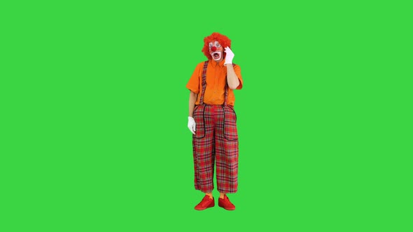 Clown with Smartphone Making a Call on a Green Screen Chroma Key alt