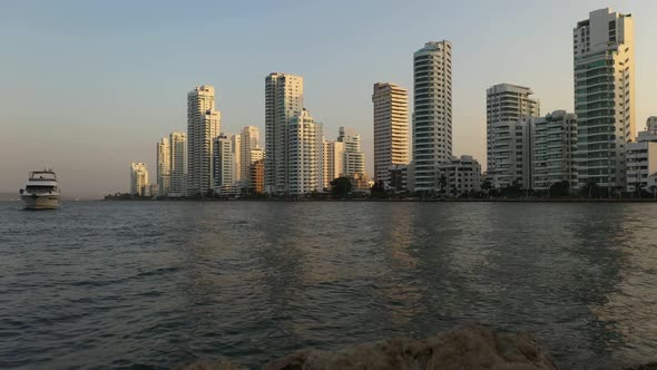 The Colombian City Cartagena in the Evening Aerial View