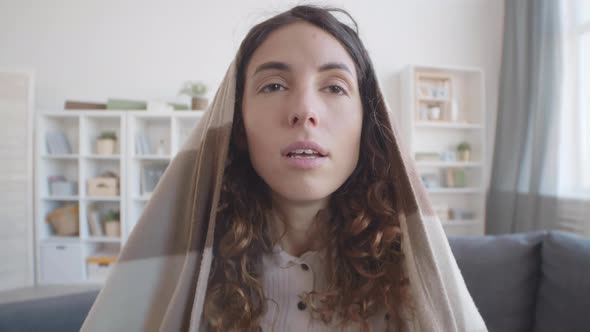 Sick Caucasian Woman Sneezing alt