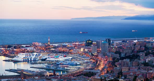 Genova cityscape Italy, sunset  alt