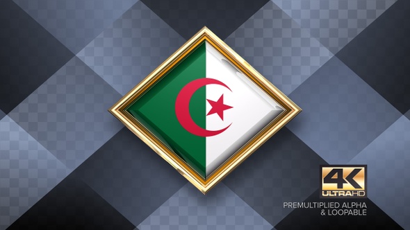 Algeria Flag Rotating Badge 4K Looping with Transparent Background