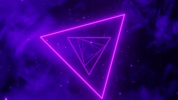 Infinite Fly in Abstract Triangle Neon Glow Tunnel with Nebula Background
