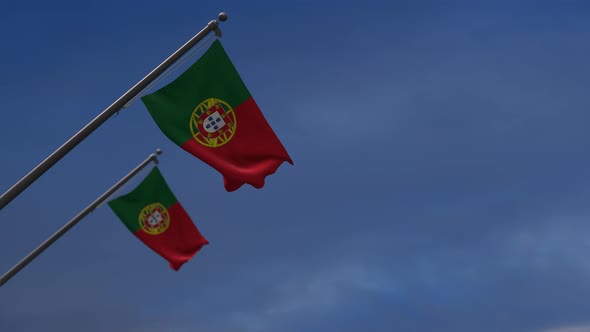 Portugal Flags In The Blue Sky - 4K