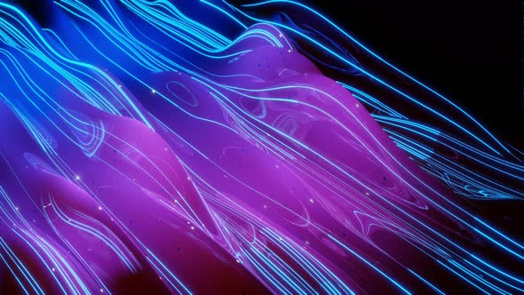 Abstract 3D Surface with Beautiful Waves Luminous Sparkles and Bright Color Gradient Blue Purple alt
