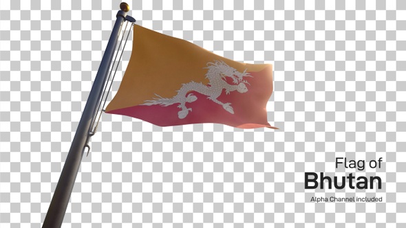 Bhutan Flag on a Flagpole with Alpha-Channel alt