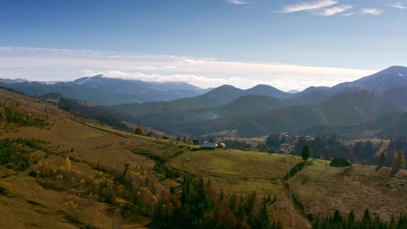 Small Village in the Beautiful Mountain Valley of the Carpathian Mountains in Ukraine in the Village alt