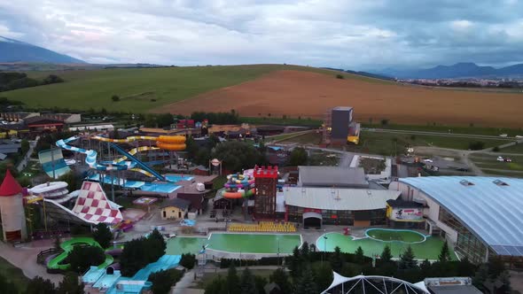Aerial view of the Tatralandia swimming pool in the town of Liptovsky Mikulas in Slovakia alt