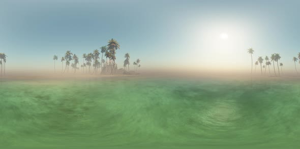 Aerial VR 360 Panorama of Tropical Island at Sunset alt