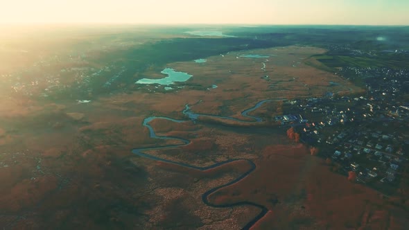 Aerial shot - The River Seret in west part of Ukraine