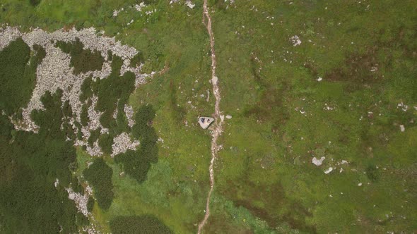 Aerial View of Group People Hiking Along Trail Path