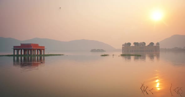 Tranquil Morning at Jal Mahal Water Palace at Sunrise in Jaipur. Rajasthan, India alt