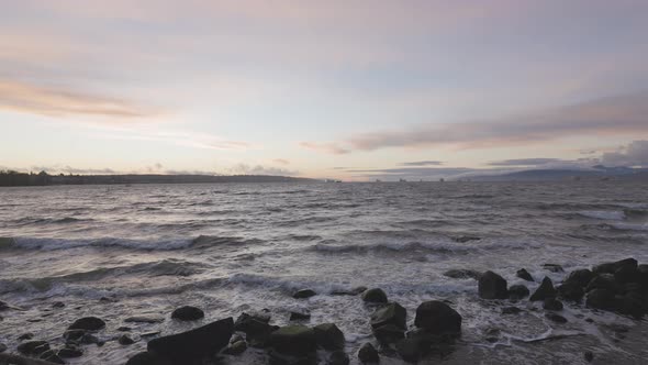 Panoramic View of Rocky Shore at Seawall in Downtown Vancouver alt