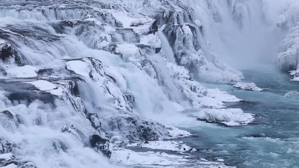 Beautiful Gullfoss Waterfall. Iceland. Winter View at Dawn alt