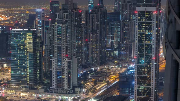 Dubai Downtown Night Timelapse Modern Towers View From the Top in Dubai United Arab Emirates alt