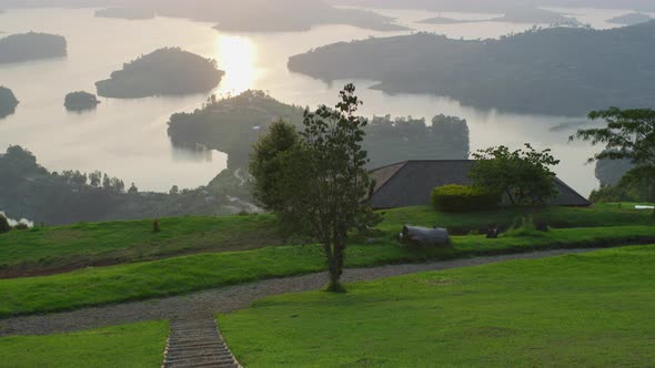 Lake Bunyonyi seen from a hill alt