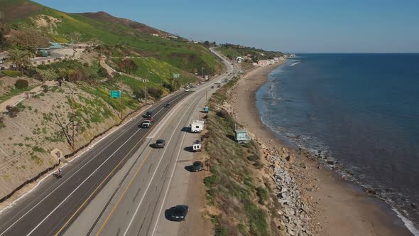 Afternoon drone view from the main road and coast of Malibu, California. ( DJi Spark Drone footage I alt