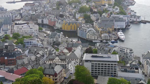 Beautiful Houses and Architecture of Alesund, Norway. The Town Is a Sea Port. It Was Built in Art alt