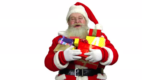 Santa Holding Presents, White Background. alt