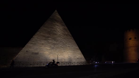 The Pyramid of Cestius in Rome, Italy, 4K.