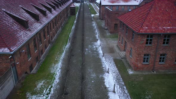 Aerial View of Auschwitz Birkenau a Concentration Camp in Poland alt