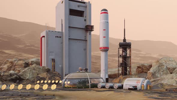 base on mars. animated concept of a Martian base for habitation and planet colonization alt