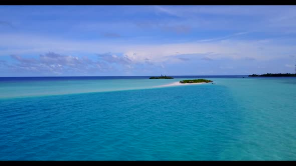 Aerial flying over scenery of perfect sea view beach holiday by clear sea and bright sand background alt
