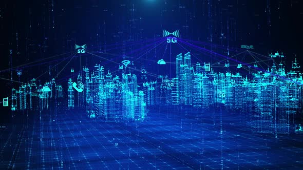 Iot Internet Of Things Mobile Social Media Internet Holographic City Background alt