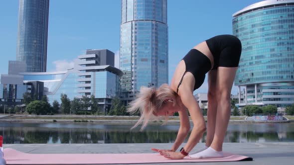 Woman working out in city