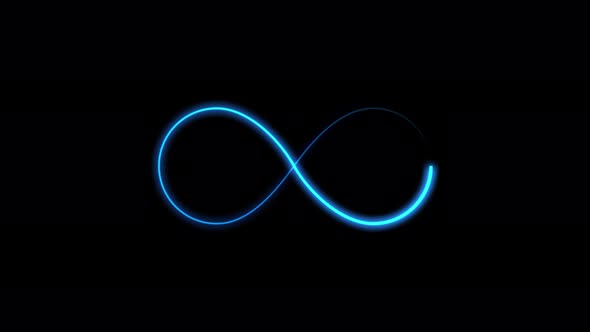 Animated infinity symbol with blue glow. Abstract Neon Glowing Infinity. On a black background.