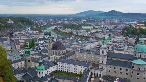 View from Hohensalzburg Castle on Kapitelplatz and Salzburg Cathedral, Austria
