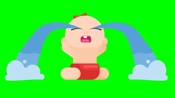 Animation of sitting little baby girl crying with mouth wide open.