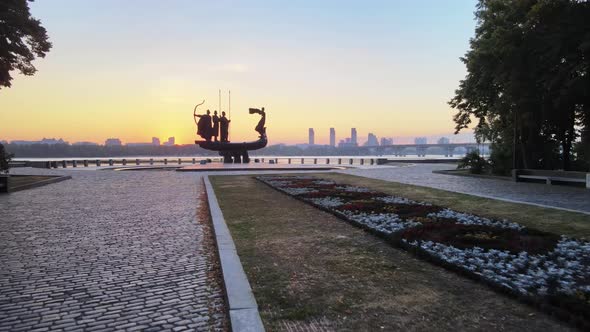 Kyiv, Ukraine - a Monument To the Founders of the City in the Morning at Dawn. Aerial alt