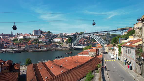 Porto City Dom Luis I Bridge Douro River Cable Car Teleferico De Gaia