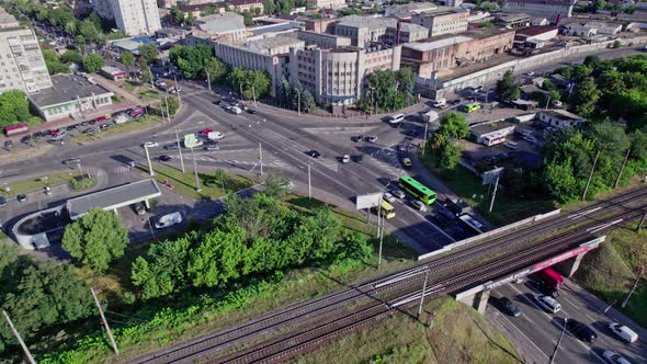 Cars and Trucks Driving Along Road and Bridge alt