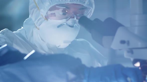 Lab Worker Preparing Sample on Glass Slide for Microscope Examination alt