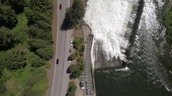Helicopter Aerial View Of Tumwater Dam Washington Tourist Stop On Highway alt