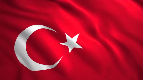 Turkey Flag Waving in the Wind with Highly Detailed Fabric Texture alt