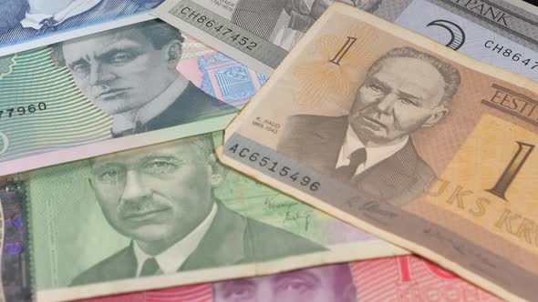 The Old Estonian Kroon Money Bills on the Table alt