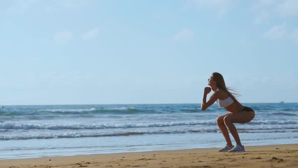 Fitness Young Woman Working Out Core and Glutes with Bodyweight Workout Doing Squats alt