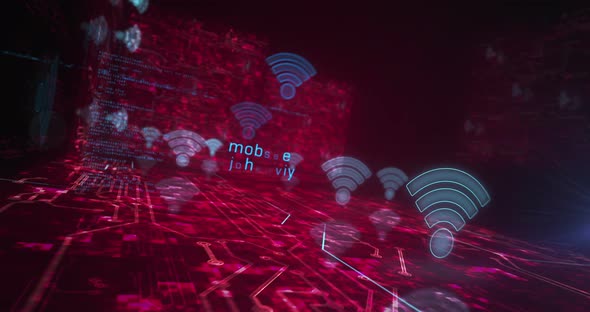 Wifi mobile network communication symbols loop cyber concept alt