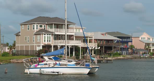 Aerial of affluent Lakefront homes in near Galveston, Texas alt