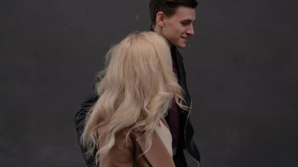 Romantic Walk Urban Date Smiling Couple City Trip alt