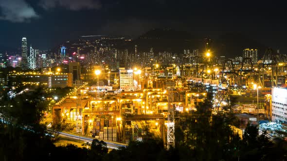 Time lapse of Container Terminals in Hong Kong at night alt